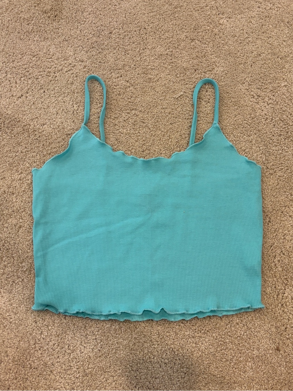 SHEIN Cropped Teal Ribbed Tank Top with Scalloped Hem